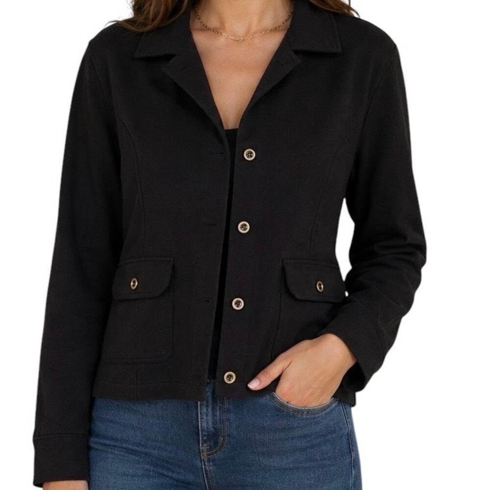 J. Marco Black Embroidered Jacket XXL NWT Button Front Stretch Blazer
